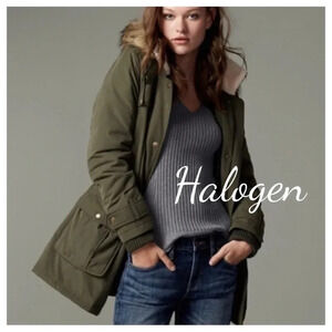 Halogen Jacket Women's 3X Parka Anorak Green Faux Fur Hood Utility Winter Coat